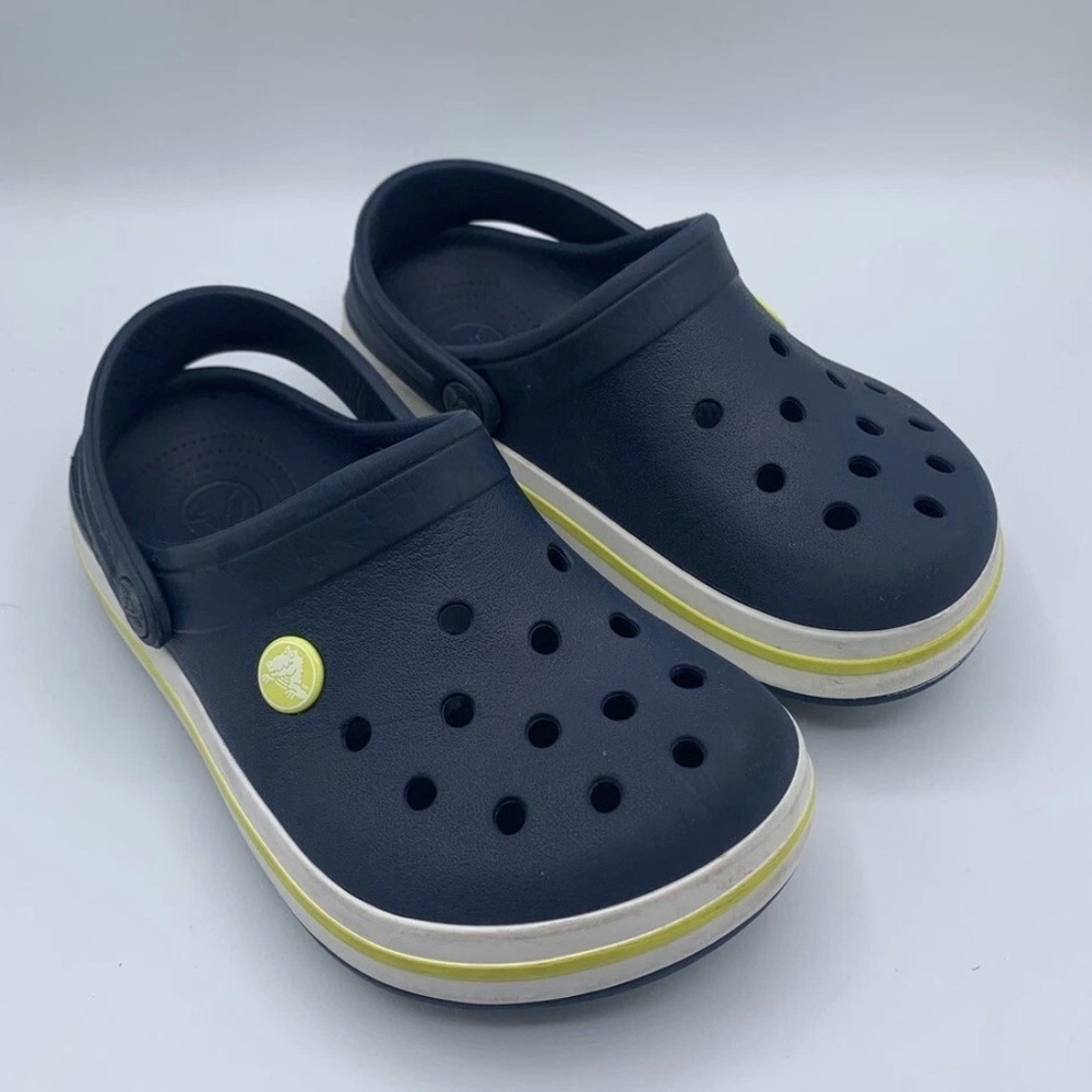 Crocs Unisex Kids Crocband II Size J1 Slip-On Clog Navy Blue Yellow Citrus